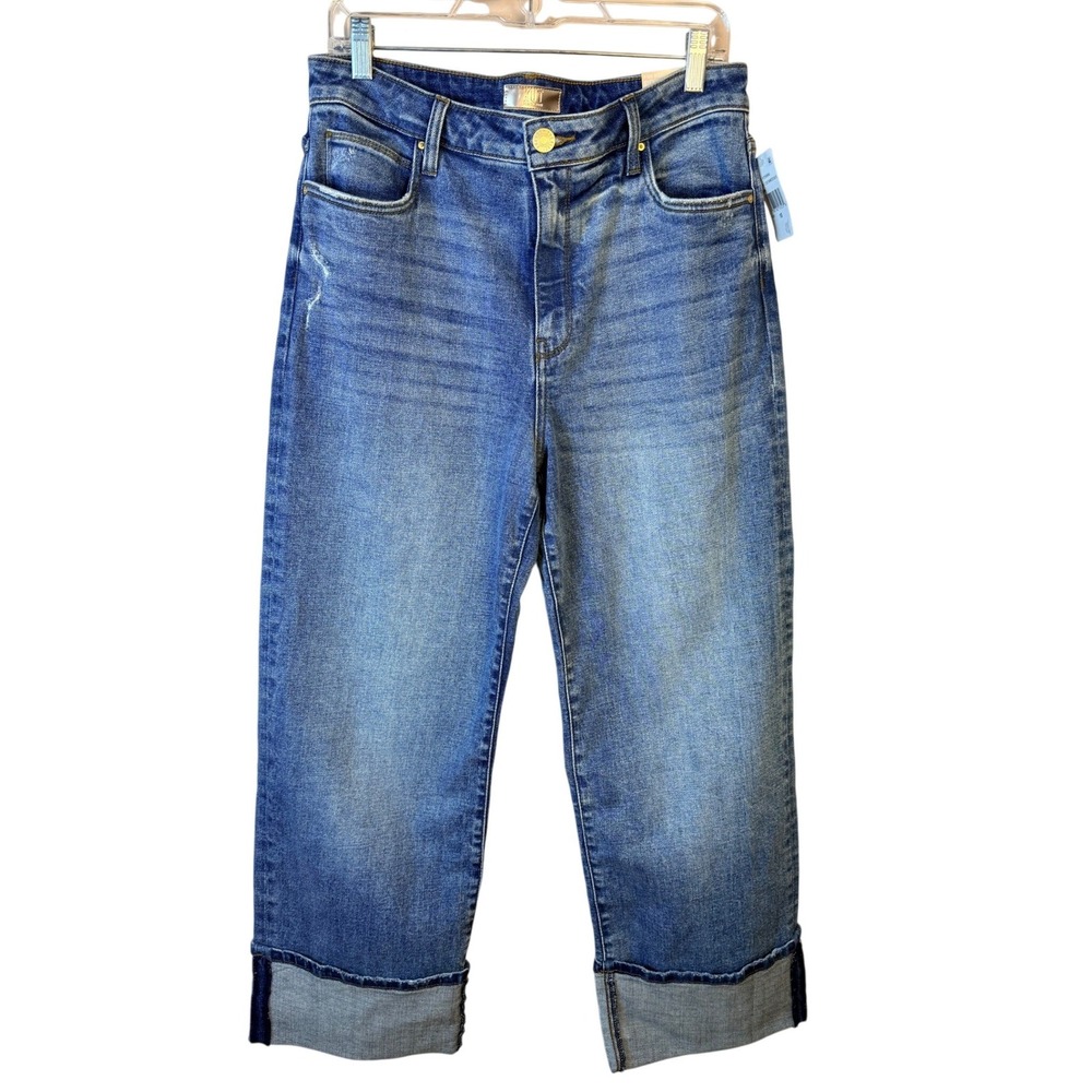 Kut from the Kloth Sienna High Rise Straight Leg Jeans Medium Wash Wide Cuff 10